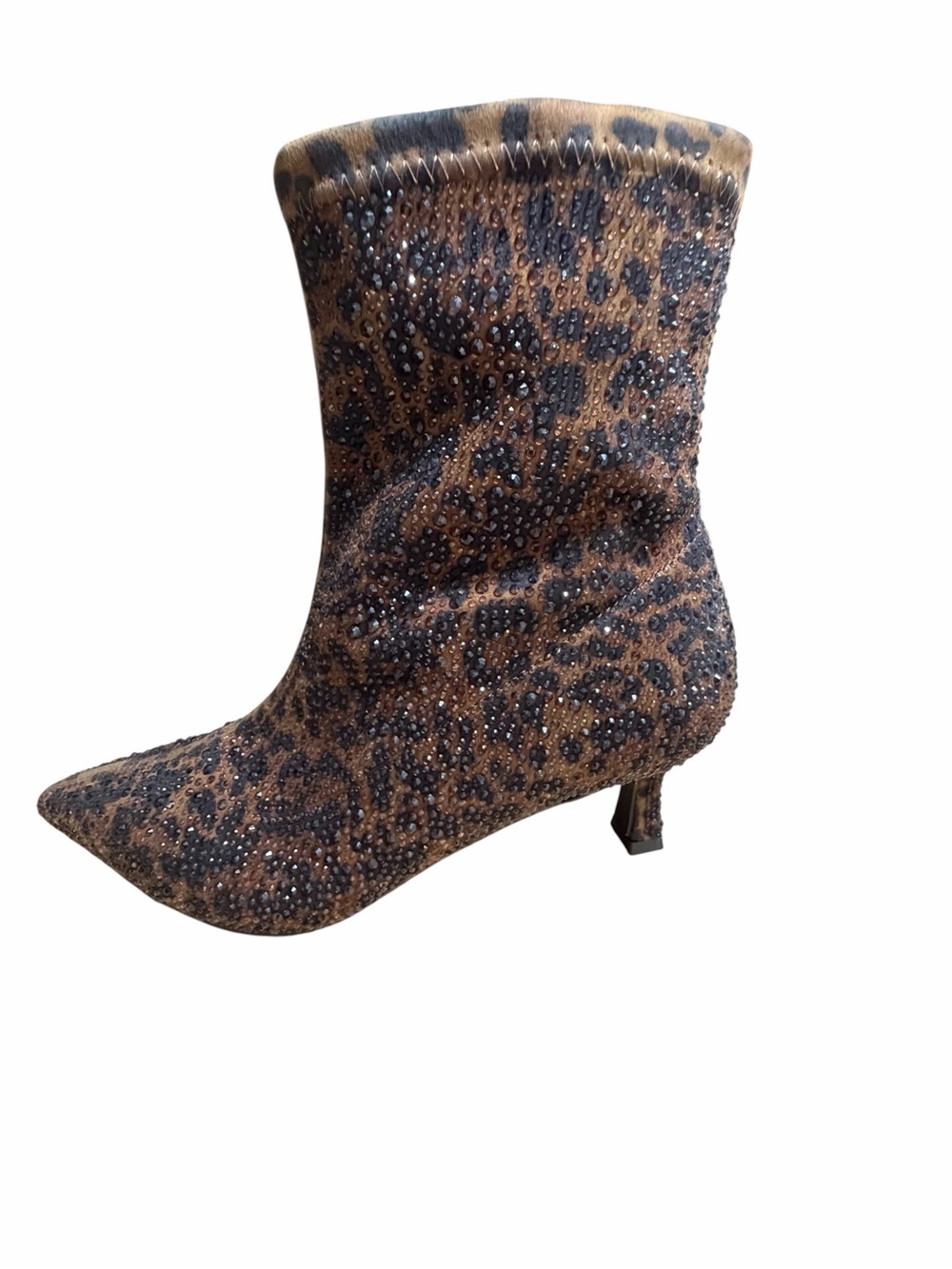 Leopard Print Pointed-Toe Kitten Heel Ankle Boots - Brown - Picture 7 of 11